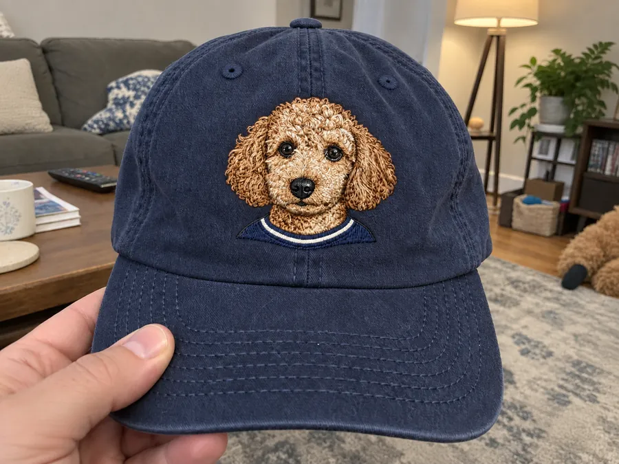 Claudette's cap, with her embroidered on the front