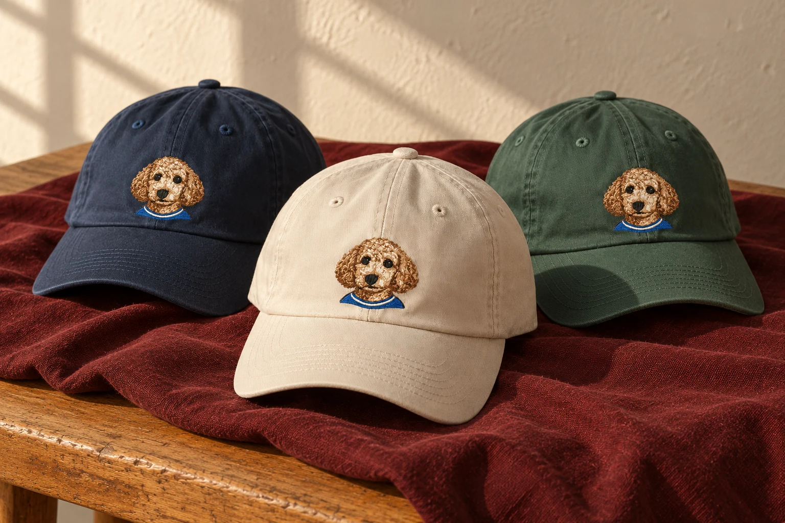 Navy, Stone and Forest cotton mascot caps